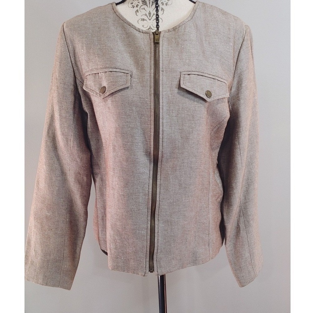 Isaac Mizrahi for Target Womens XL Tan Textured Zip Front Collarless Jacket Gorp